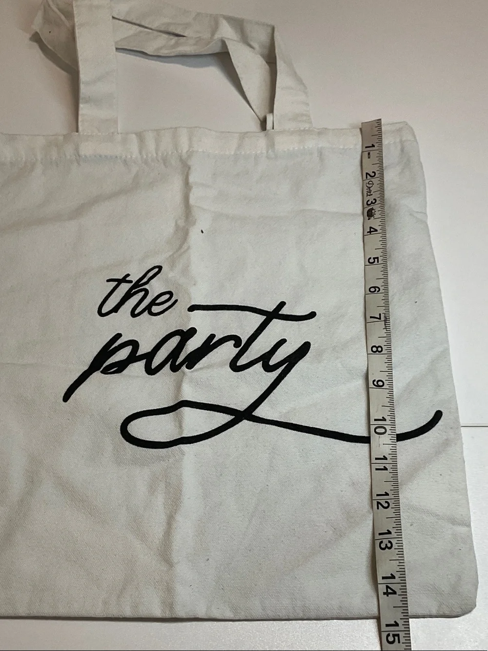 Reusable White Canvas Tote Bag with Black Script - The Party
